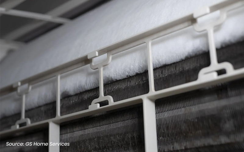 An interior view of an aircon experiencing frosting.